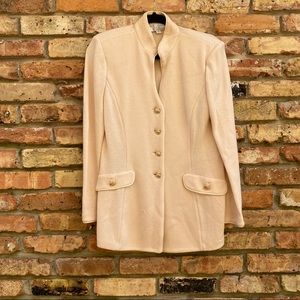 St John Evening Santana Knit Women Size 8 Three Piece Cream Jacket Set Dog Show